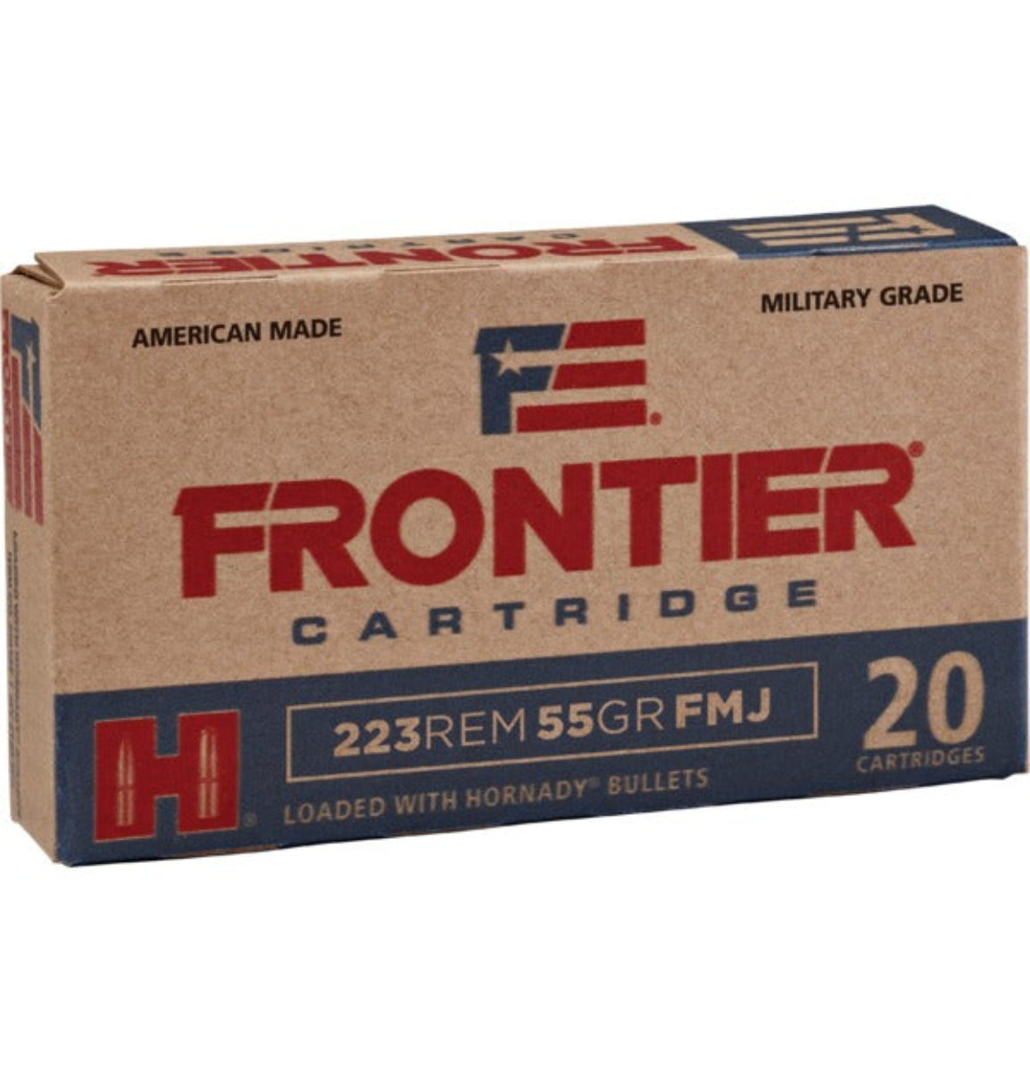 223 Rem, 20 balas, Hornady Frontier, 55 Grain, FMJ