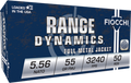 5.56 NATO, 50 balas, Fiocchi Range Dynamics, 55 Grain, FMJ