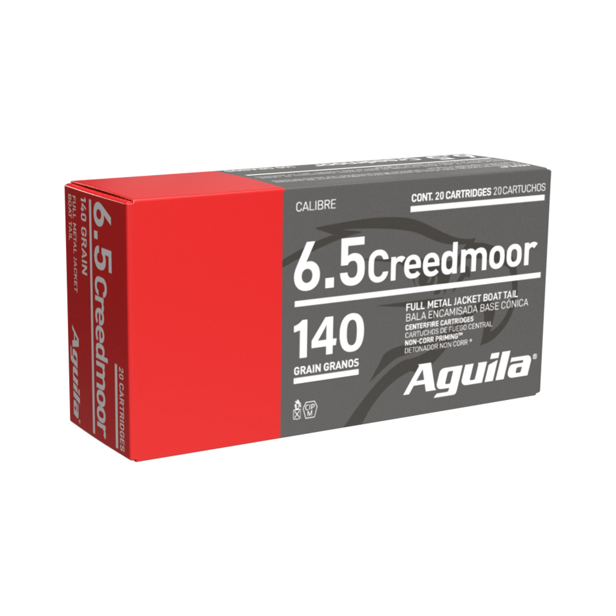 6.5 Creedmoor, 20 balas, 140 Grain, Aguila Full Metal Jacket Boat Tail